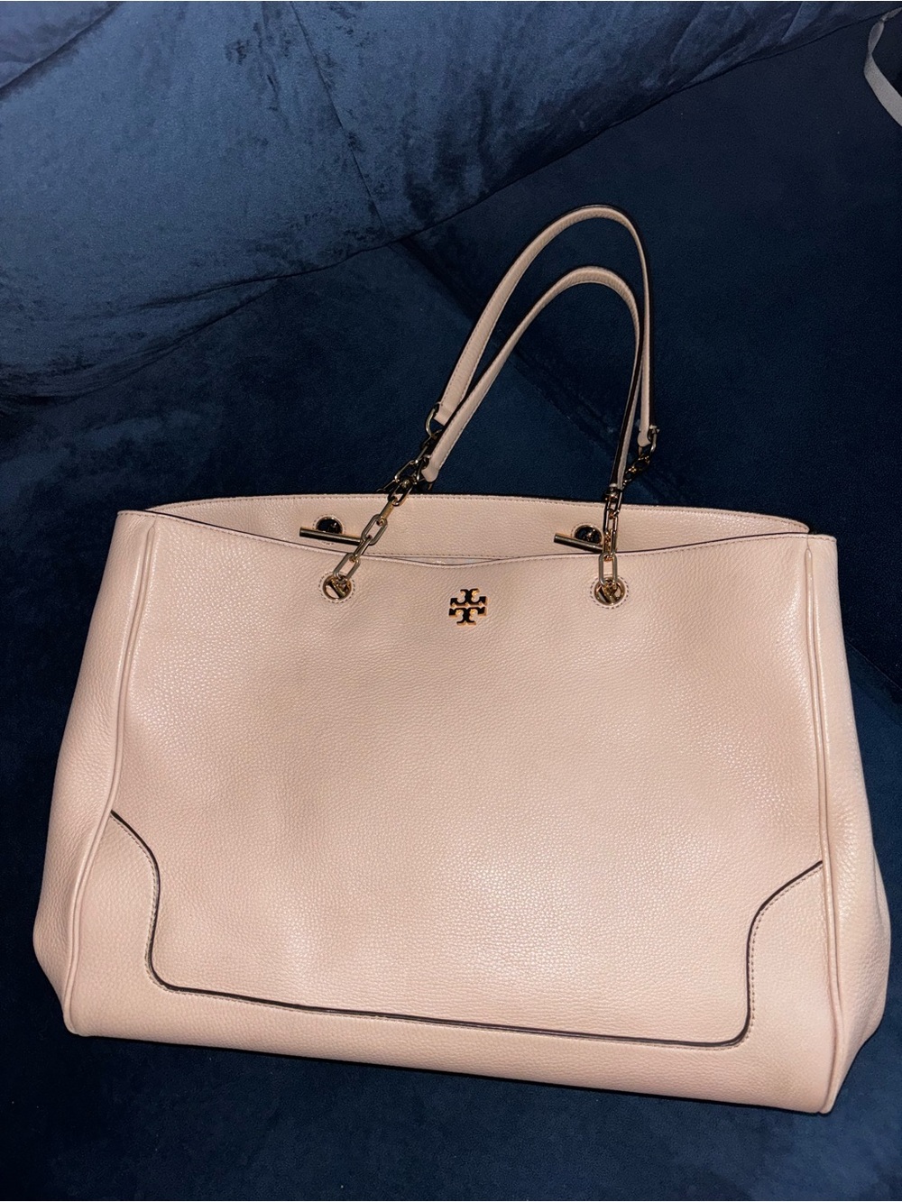 Tory Burch Marsden pebbled leather tote in light oak light pink blush